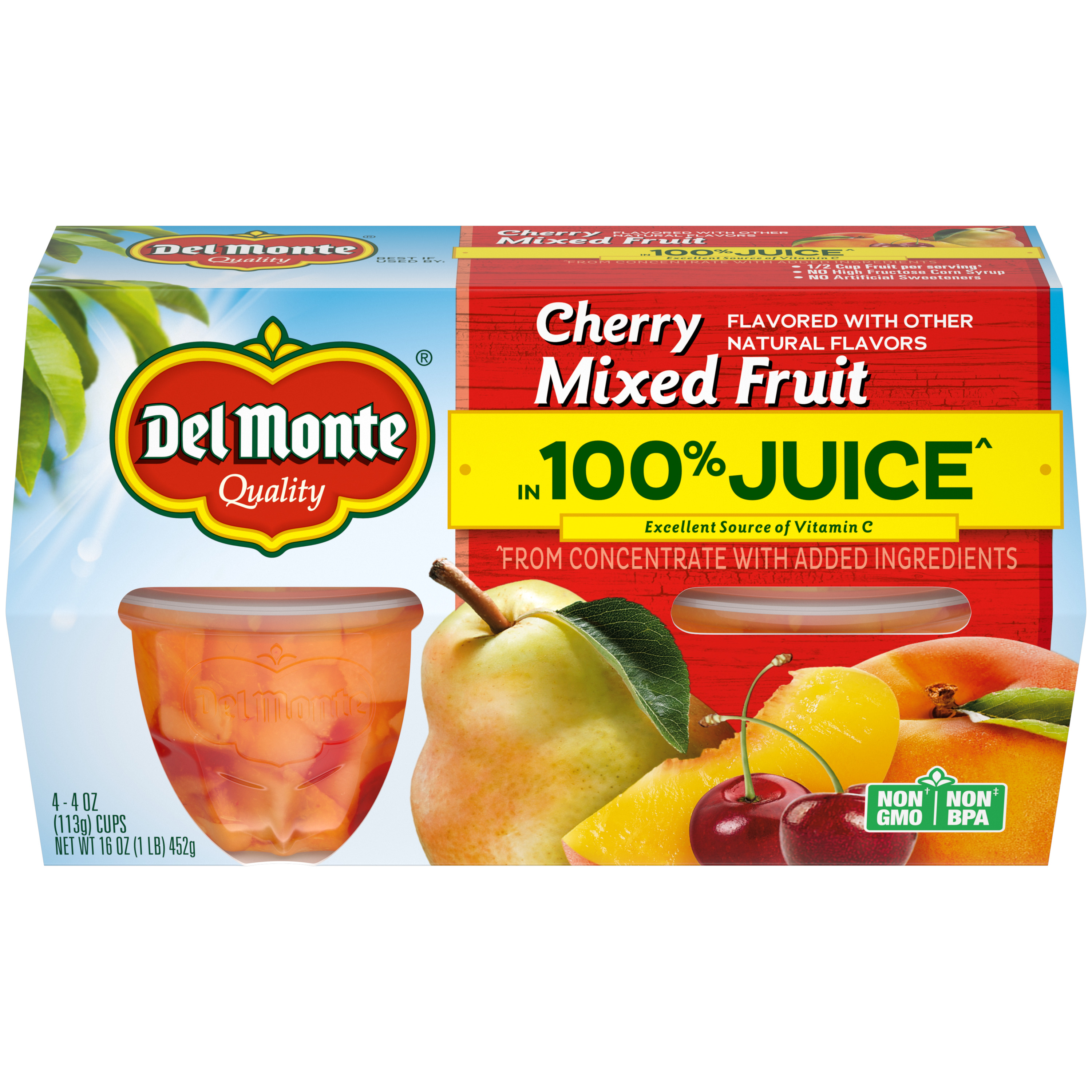 Cherry Mixed Fruit in 100% Juice, Fruit Cup® Snacks | Del Monte®